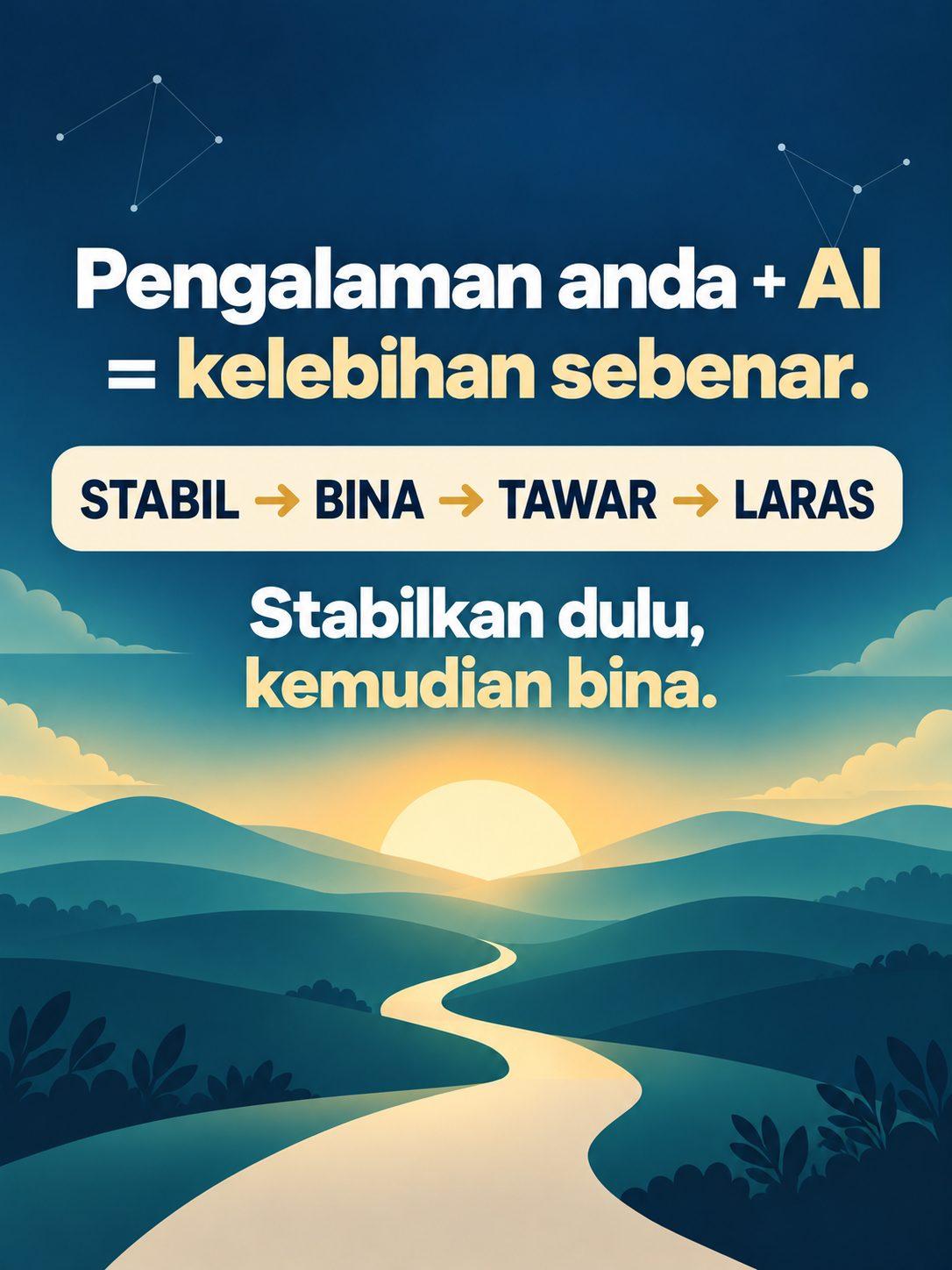 Pengalaman anda + AI = kelebihan sebenar. Stabil, Bina, Tawar, Laras: stabilkan dulu, kemudian bina.